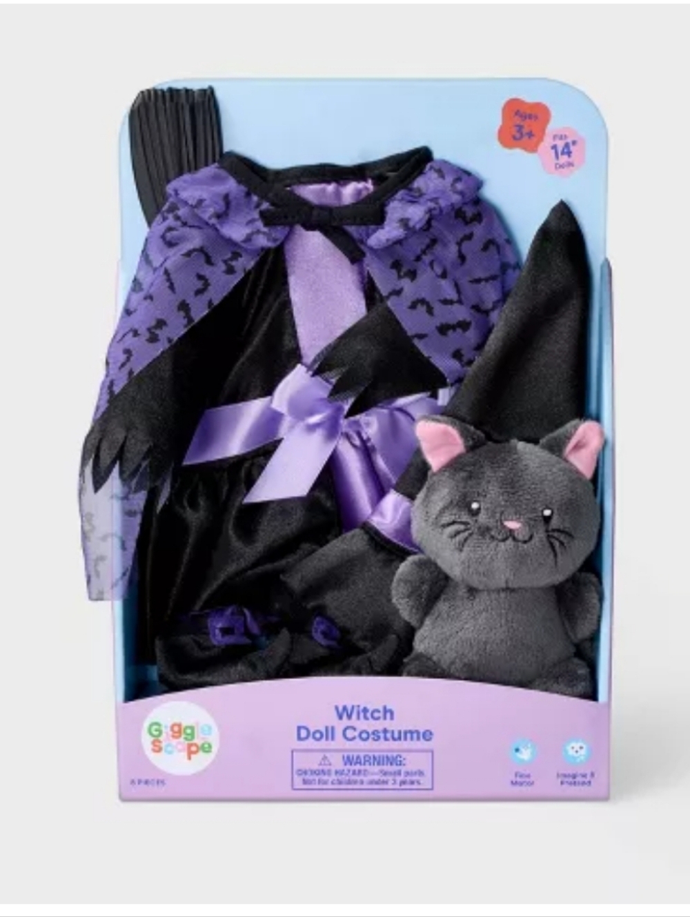 Gigglescape Witch Doll Costume with Plush Cat NWT